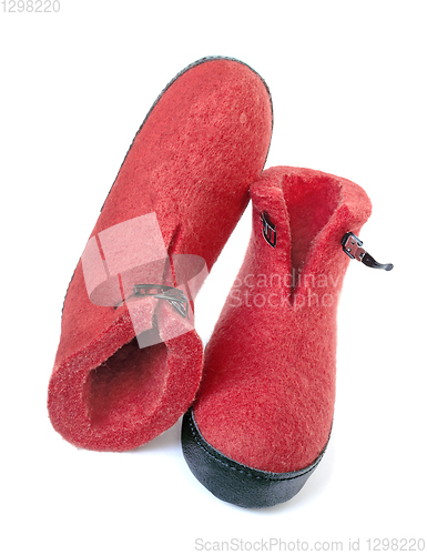 Image of Pair felt boot bright red on white