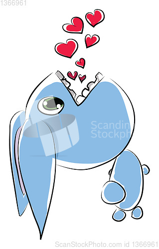 Image of A blue bunny facing the ceiling and red bubble hearts popping ou