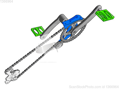 Image of Grey crank set for bike with green pedals vector illustration on