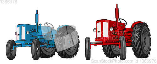 Image of Blue and red tractor vector illustration on white background