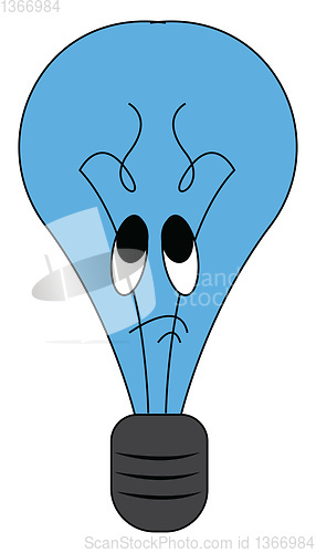 Image of A tragic blue-colored cartoon light bulb vector or color illustr