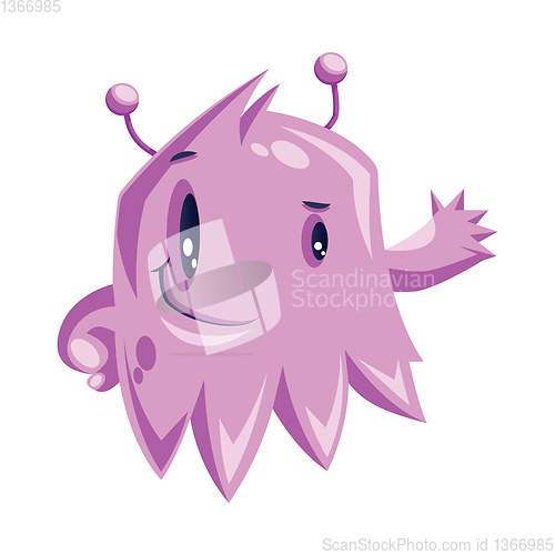 Image of Purple cartoon monster waving white background vector illustrato