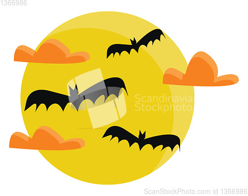 Image of Clipart of full moon with flying bats and clouds for a spooky Ha