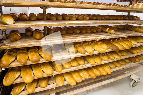 Image of bread bakery food factory production with fresh products