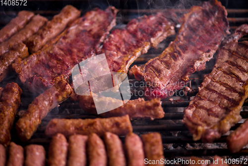 Image of delicious grilled meat on barbecue