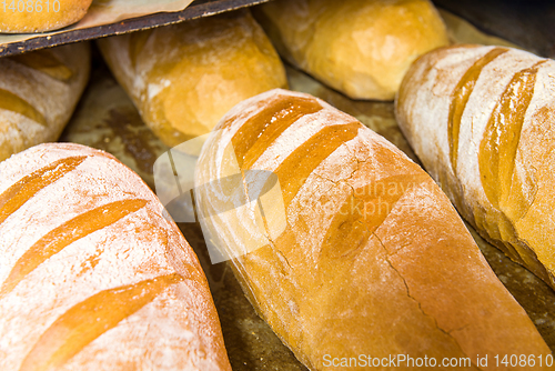 Image of bread bakery food factory production with fresh products