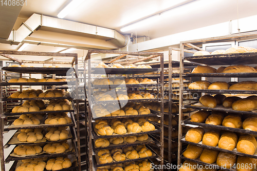 Image of bread bakery food factory production with fresh products