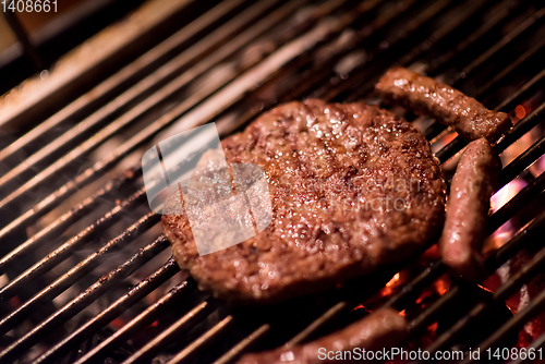 Image of delicious grilled meat on barbecue