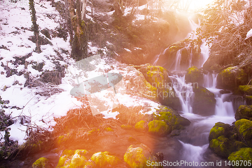 Image of beautiful winter waterfall