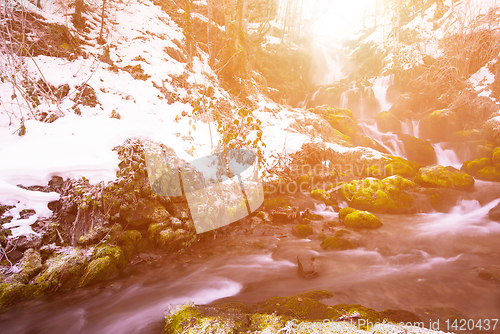 Image of beautiful winter waterfall