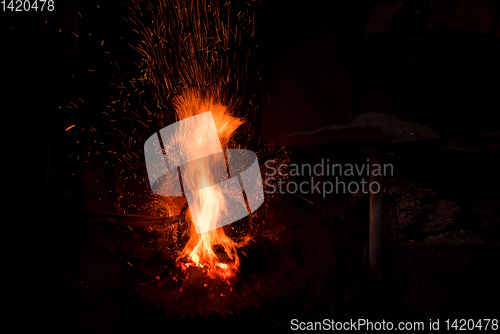 Image of Traditional blacksmith furnace with burning fire