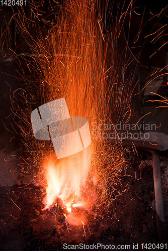 Image of Traditional blacksmith furnace with burning fire