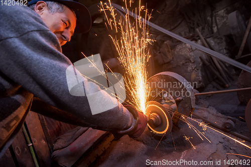 Image of the blacksmith polishing metal products