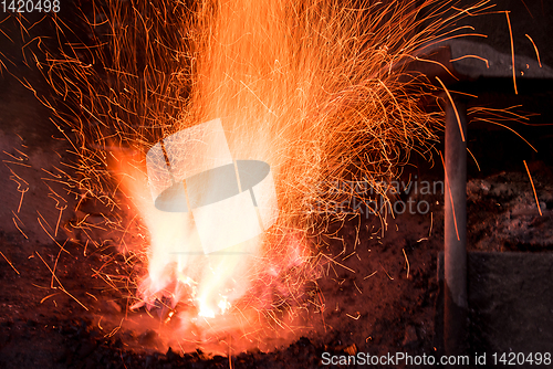 Image of Traditional blacksmith furnace with burning fire