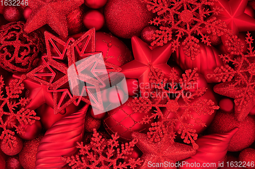 Image of Red Star Snowflake Droplet and Ball Bauble Background