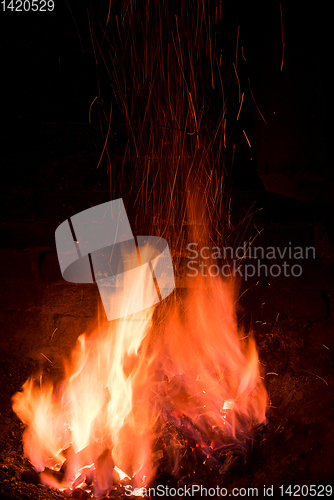 Image of Traditional blacksmith furnace with burning fire