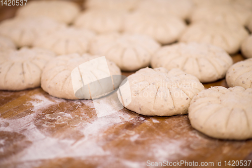 Image of balls of dough bread getting ready to be baked