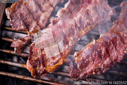 Image of delicious grilled meat on barbecue