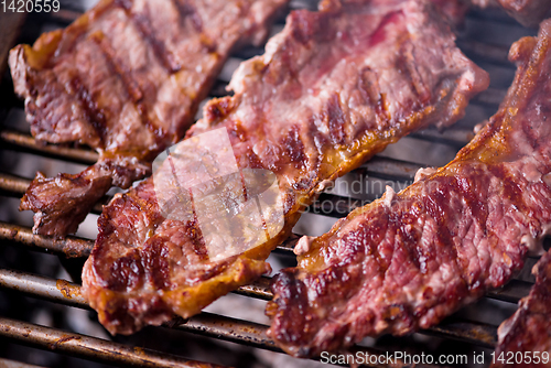 Image of delicious grilled meat on barbecue