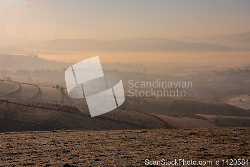 Image of winter landscape with fog and pollution
