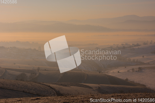 Image of winter landscape with fog and pollution