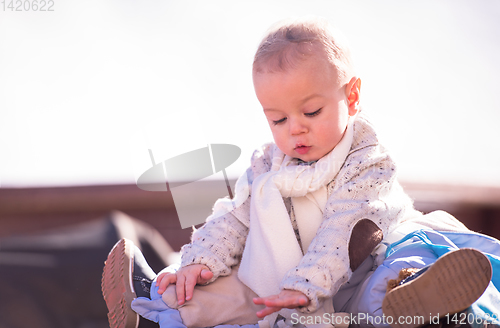 Image of portrait of little baby boy on beautiful winter day