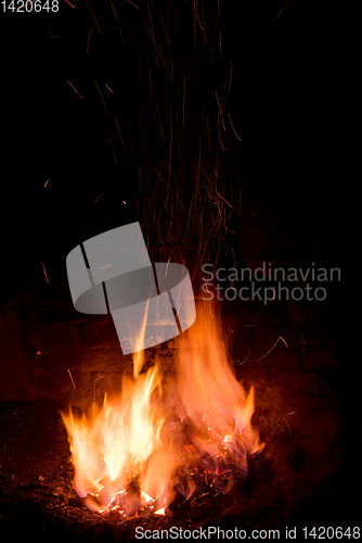 Image of Traditional blacksmith furnace with burning fire