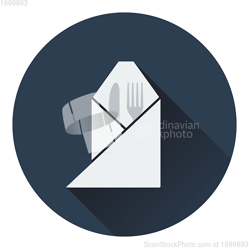 Image of Fork and knife wrapped napkin icon