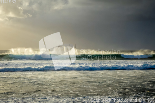 Image of Pacific ocean at sunset on Easter Island