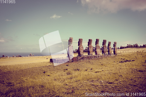 Image of Moais statues, ahu Akivi, easter island