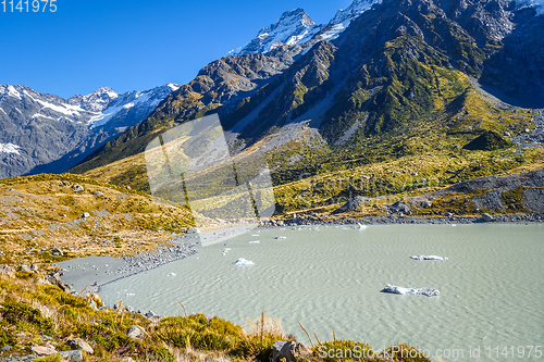 Image of Hooker lake in Aoraki Mount Cook, New Zealand