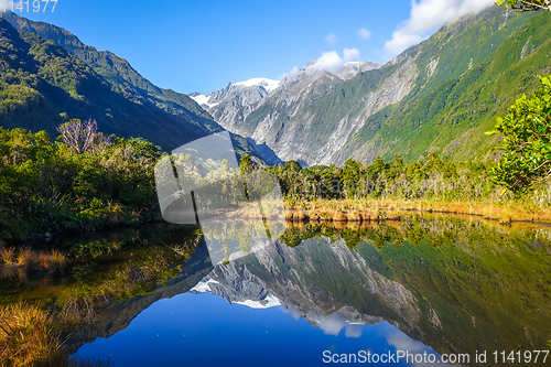 Image of Franz Josef glacier and lake, New Zealand