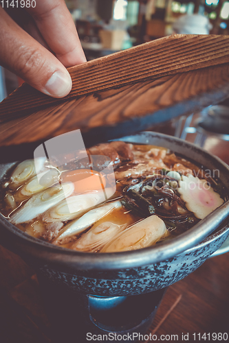 Image of traditional japanese sukiyaki meal