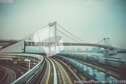 Image of Monorail on Rainbow bridge, Tokyo bay, Japan