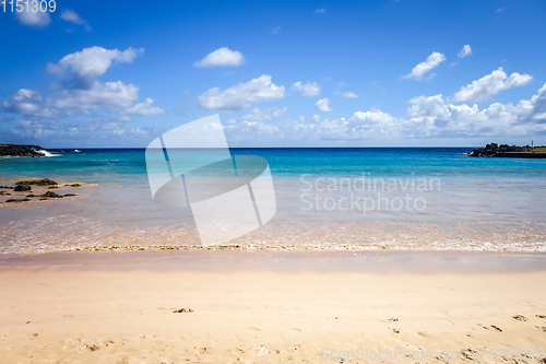 Image of Anakena tropical beach in pacific ocean, easter island