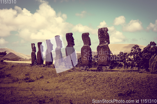 Image of Moais statues, ahu Akivi, easter island