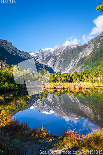 Image of Franz Josef glacier and lake, New Zealand