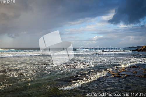 Image of Pacific ocean at sunset on Easter Island