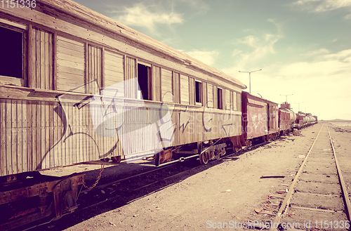 Image of Old train station in Bolivia desert