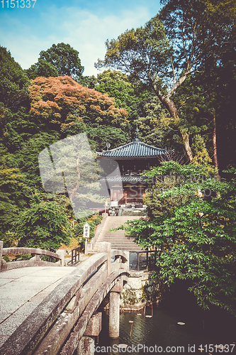 Image of Chion-in temple garden pond and bridge, Kyoto, Japan