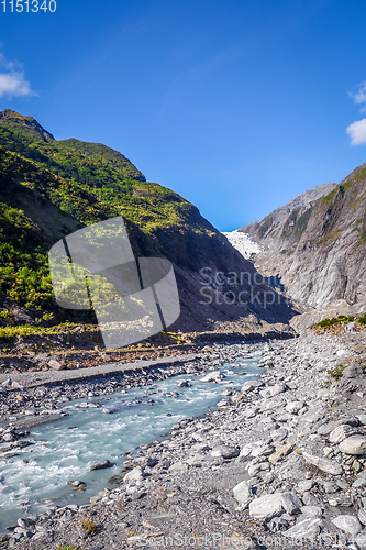 Image of Franz Josef glacier and river, New Zealand