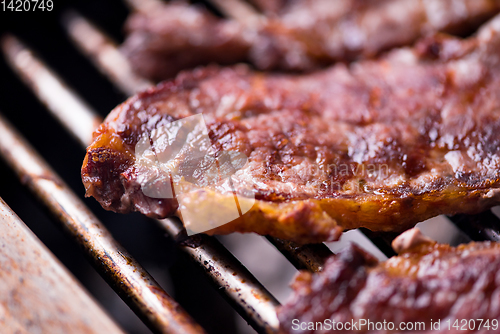 Image of delicious grilled meat on barbecue