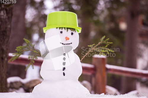 Image of smiling snowman with green hat