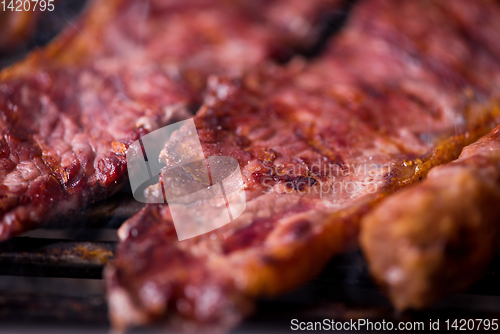 Image of delicious grilled meat on barbecue