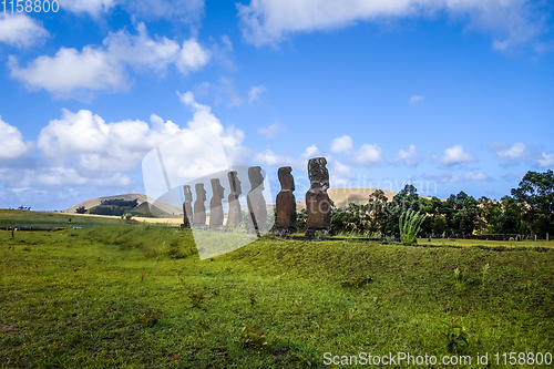 Image of Moais statues, ahu Akivi, easter island