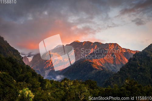 Image of Franz Josef glacier at sunset, New Zealand