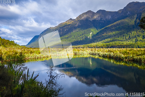 Image of Lake in Fiordland national park, New Zealand