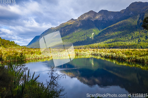 Image of Lake in Fiordland national park, New Zealand