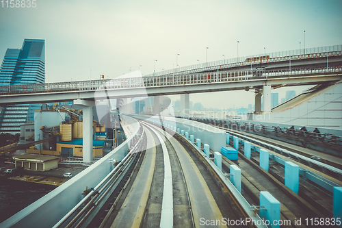 Image of Monorail on Rainbow bridge, Tokyo bay, Japan