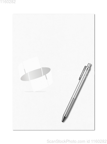 Image of Blank White A4 paper sheet and pen mockup template